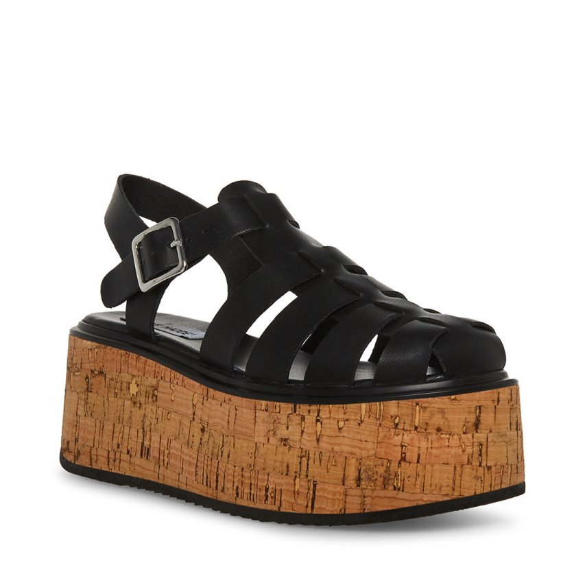 Black Steve Madden Lazlo Leather Women's Platform Sandals | PH 5912WNE